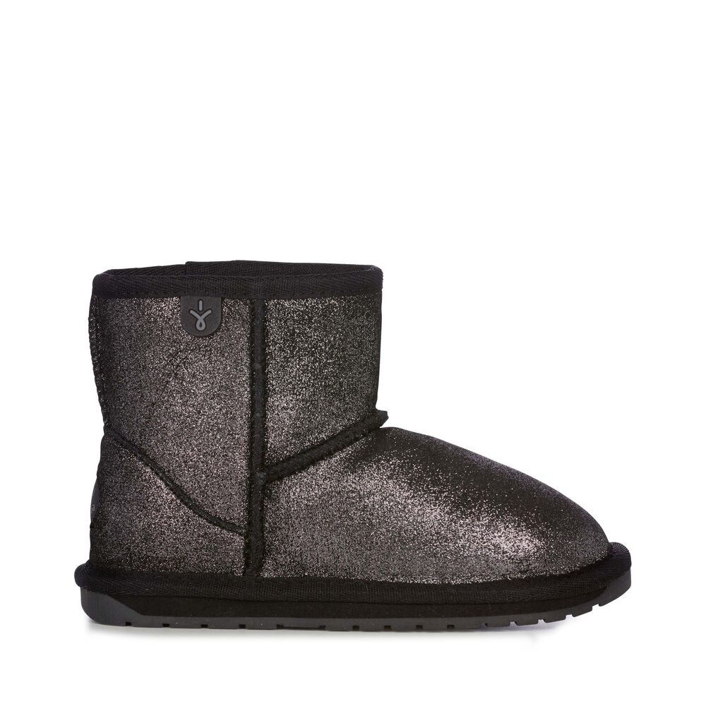 Emu Wallaby Mini Metallic Stiefel Kinder Schwarz | PFARJQB-46