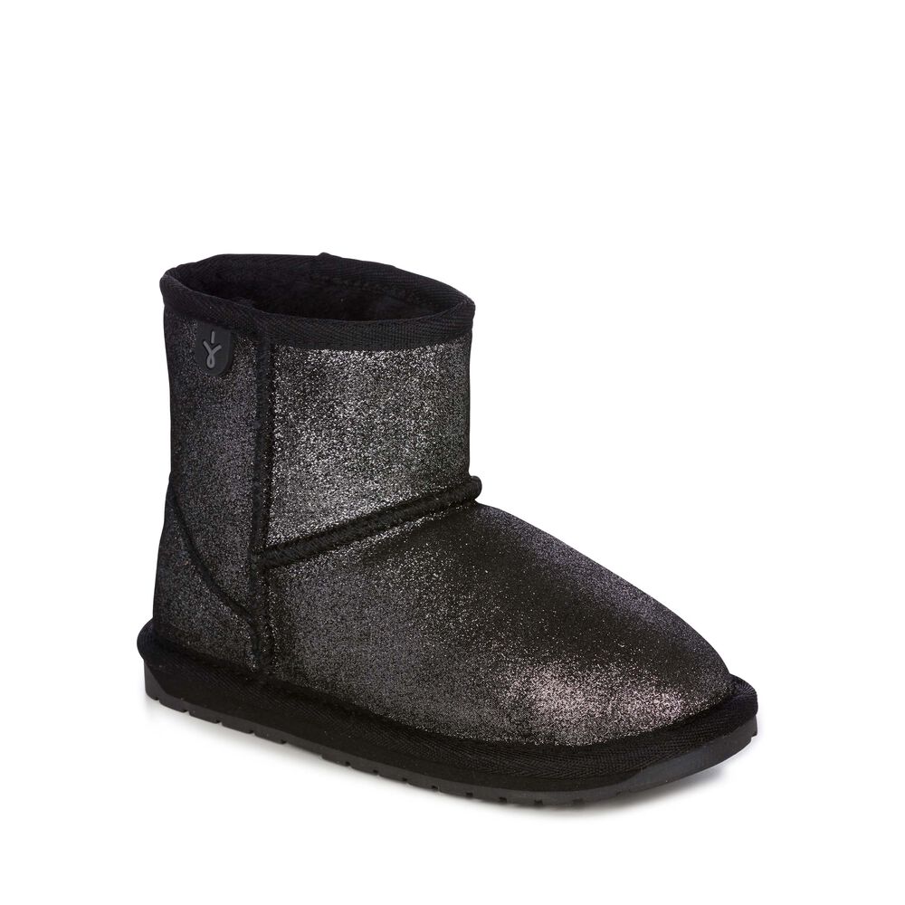 Emu Wallaby Mini Metallic Stiefel Kinder Schwarz | PFARJQB-46