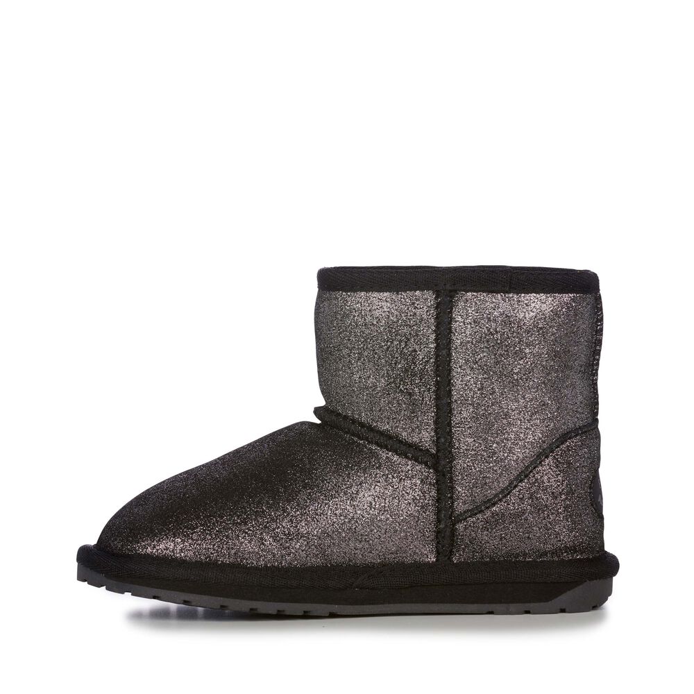 Emu Wallaby Mini Metallic Stiefel Kinder Schwarz | PFARJQB-46