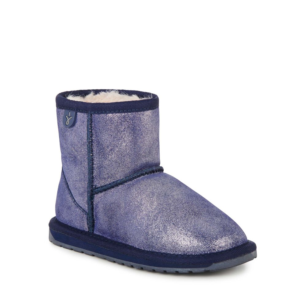 Emu Wallaby Mini Metallic Stiefel Kinder Navy | WHSRGNJ-01