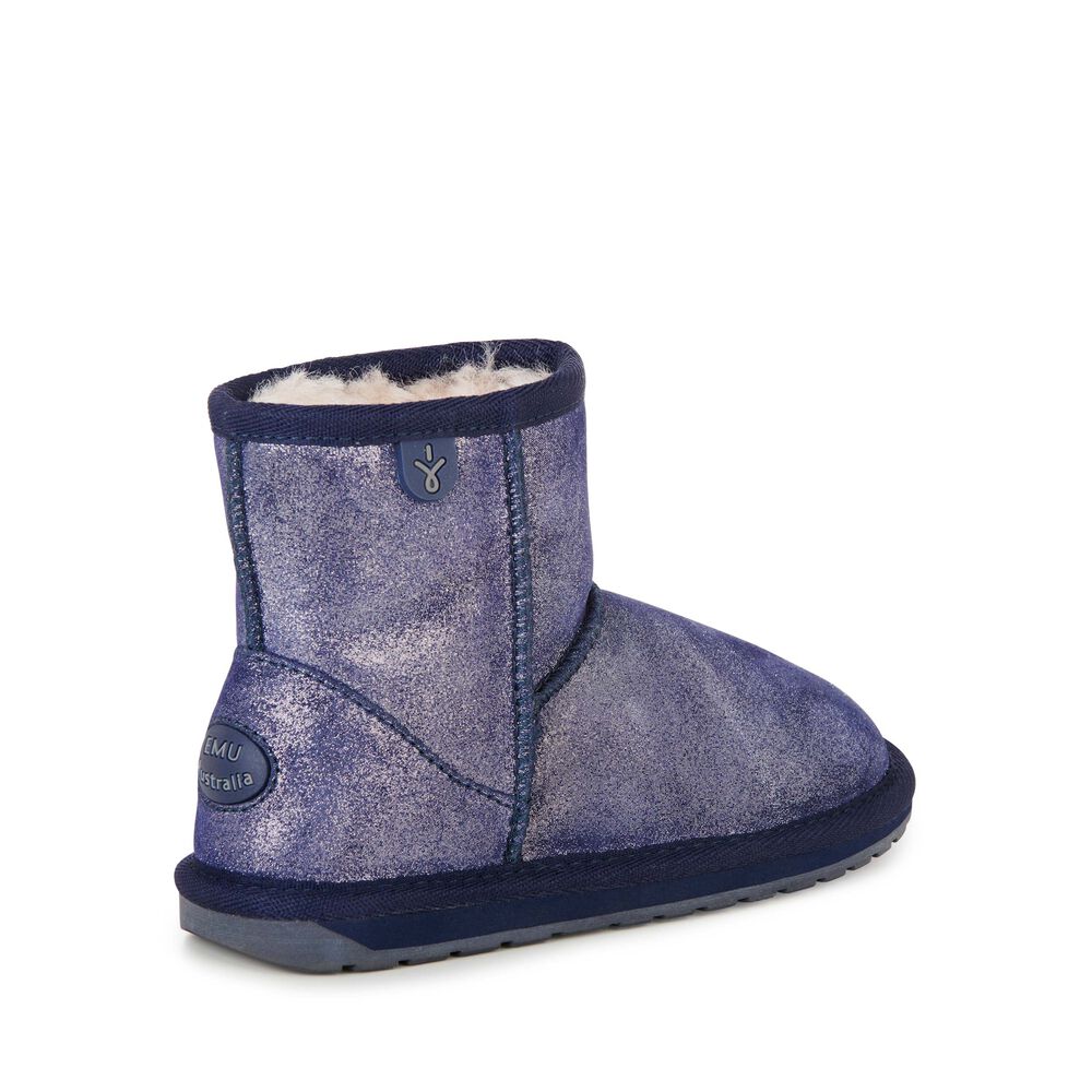 Emu Wallaby Mini Metallic Stiefel Kinder Navy | WHSRGNJ-01