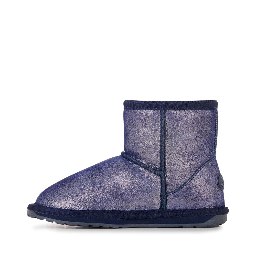 Emu Wallaby Mini Metallic Stiefel Kinder Navy | WHSRGNJ-01