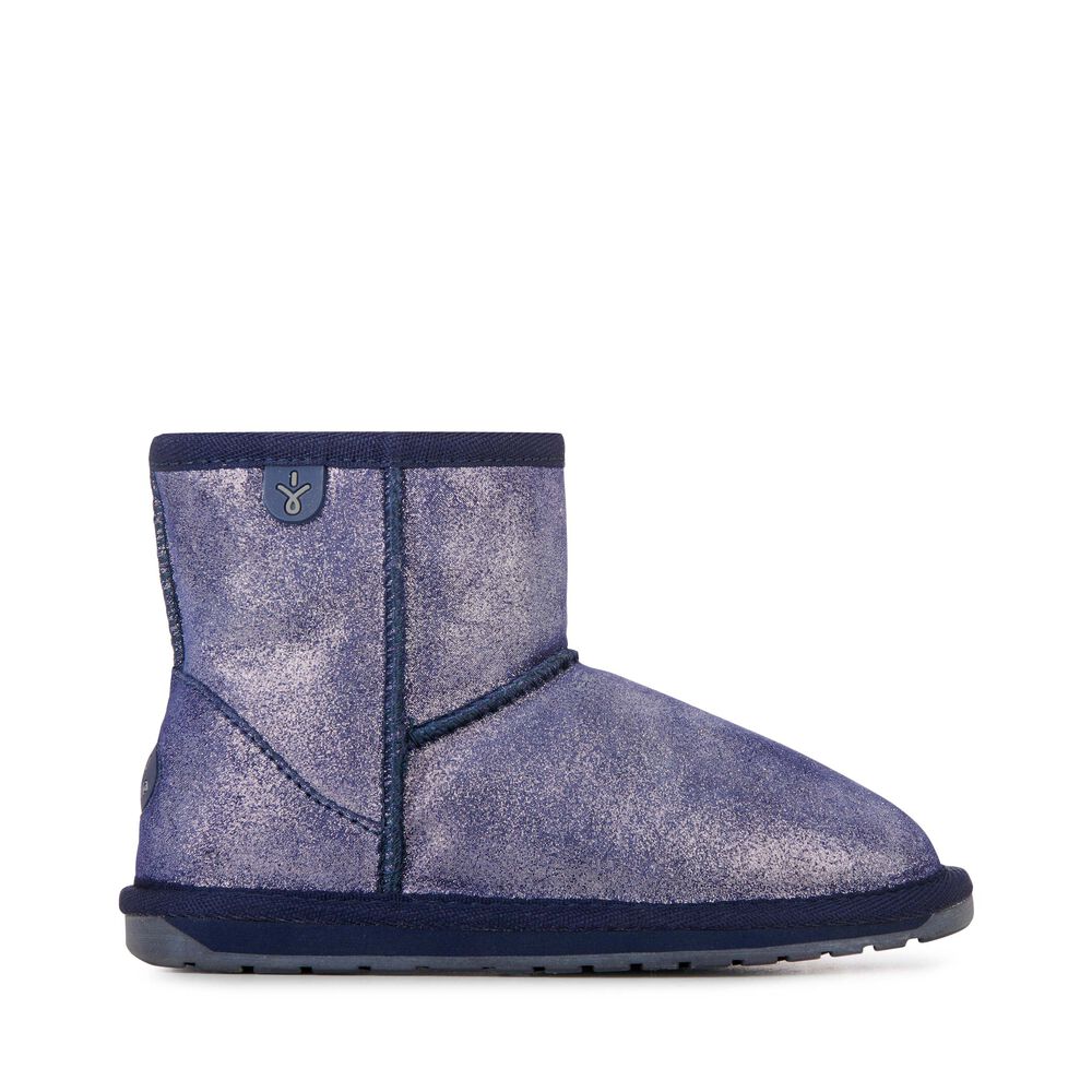 Emu Wallaby Mini Metallic Stiefel Kinder Navy | WHSRGNJ-01